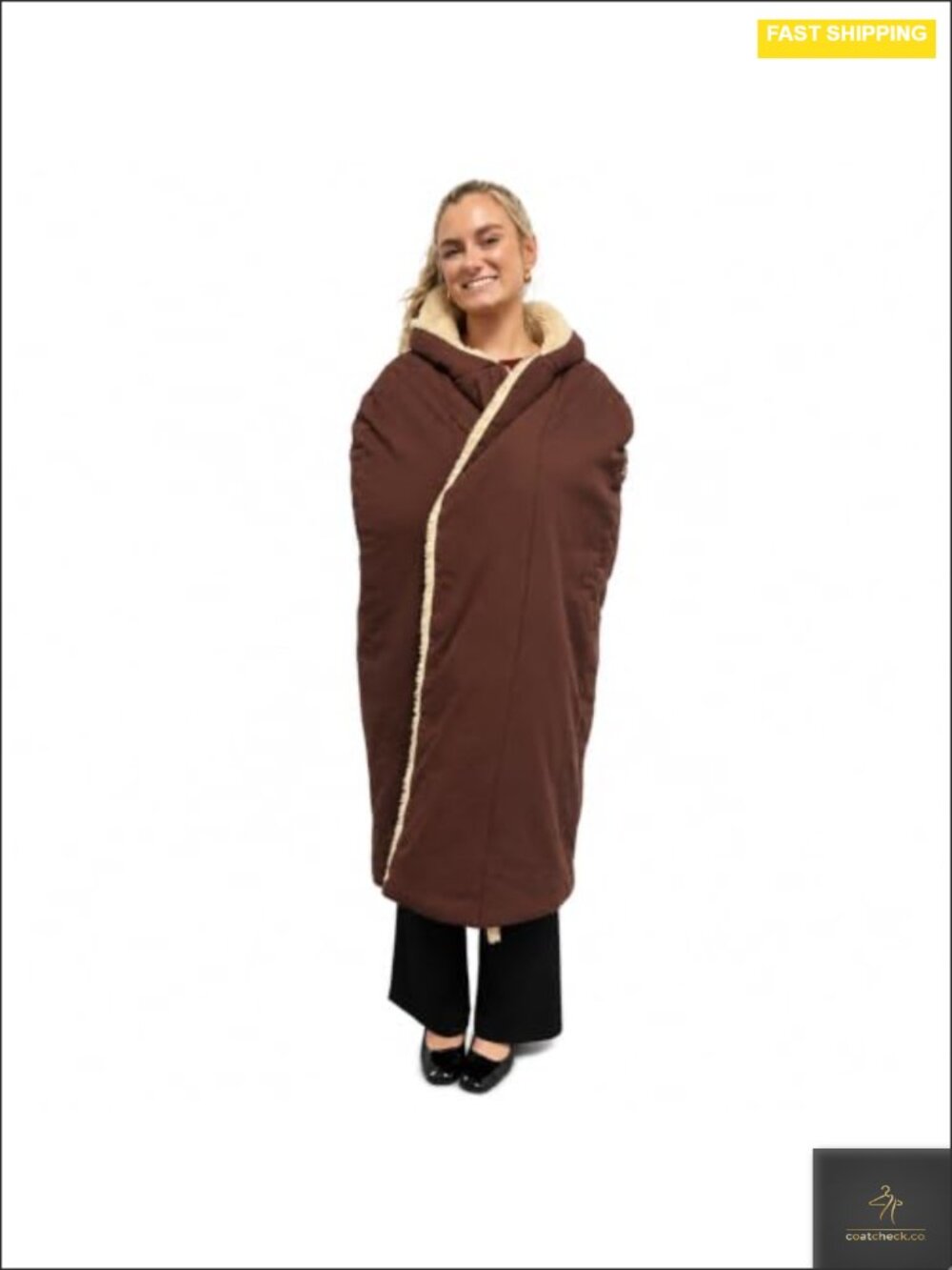 Heavyweight Water-Resistant Sherpa-Lined Hooded Cloak Cape with Toggles